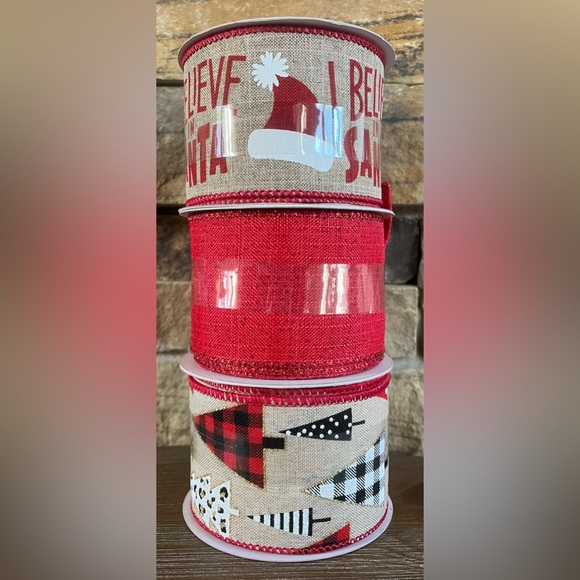 3 Wired Ribbon & 1 Roll Christmas Polypropylene Mesh Ribbon - Picture 5 of 11